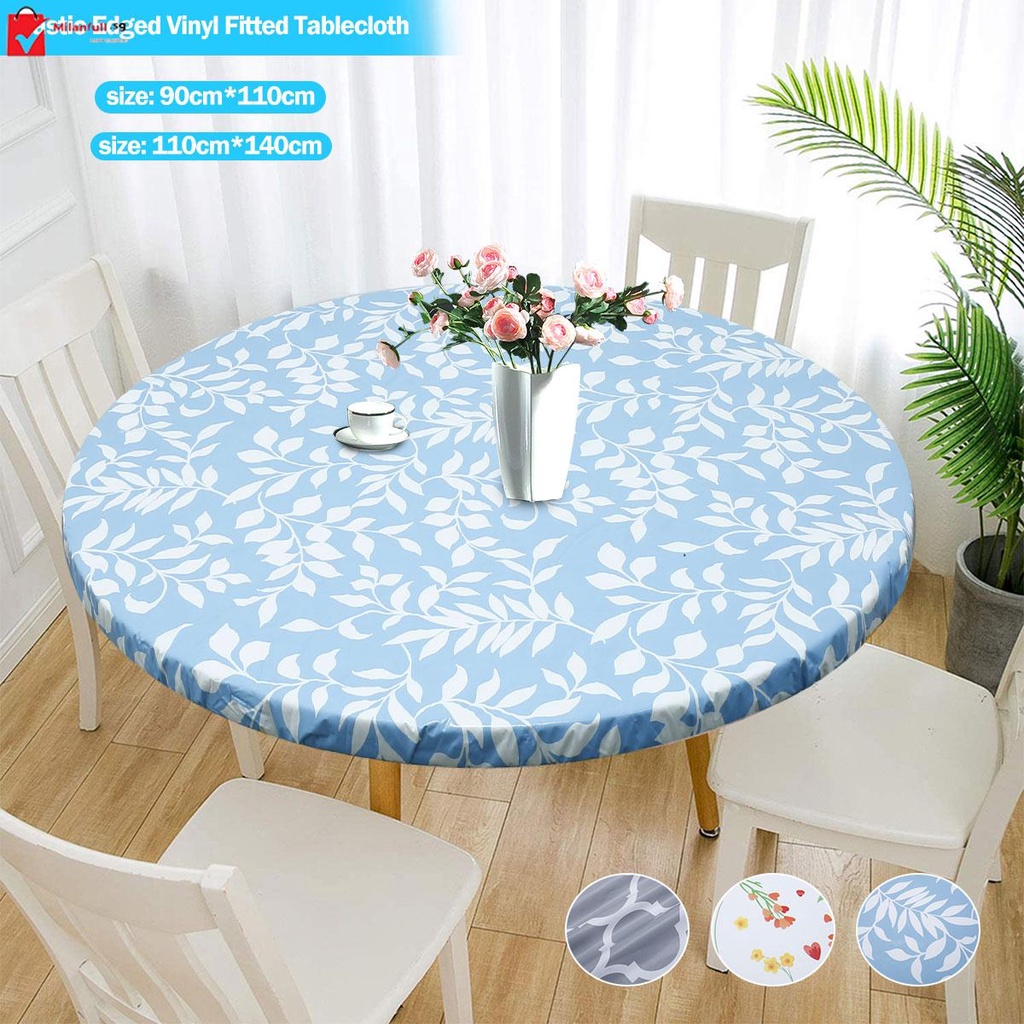 Elastic Edged Vinyl Fitted Tablecloth Round Flannel Backed Table Cover ...