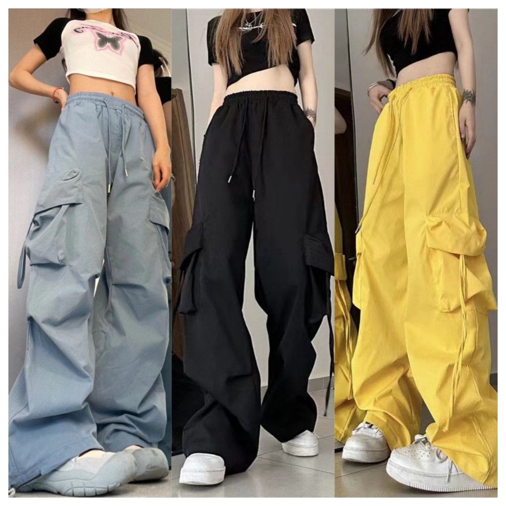 Sexy Dance Women Trousers Wide Leg Cargo Pant High Waist Pants