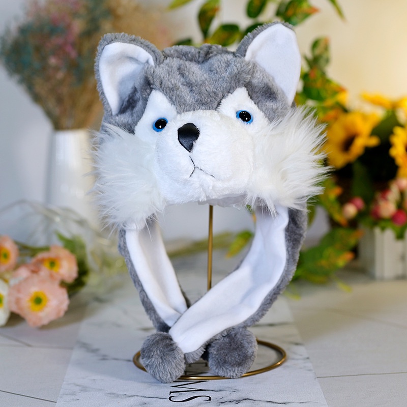 Cute Wolf Hat Furry Wolf Husky Hood Ear Flap Tie Face Costume Hat