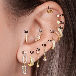 20g, 16g Dainty thin double chain helix ear hoop Flat back chain cartilage  earring 316l surgical steel Rose gold conch, labret bar, 1pc - Pierced  Pretty