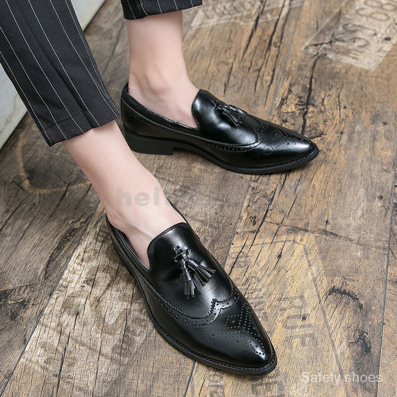 Pointed Leather Shoes Men Formal Shoes Black Wedding Loafers Men's ...