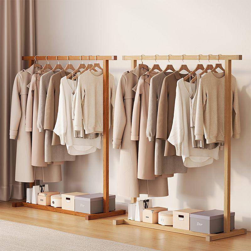 Solid wood hanging clothes rack, floor standing bedroom clothes rack ...