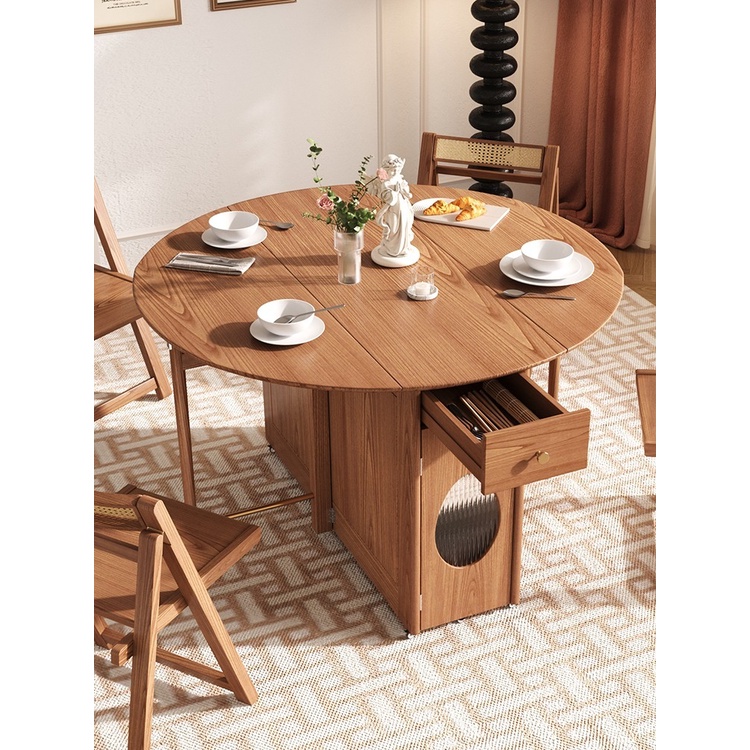 *Energy-added Nordic solid wood telescopic folding round dining table ...