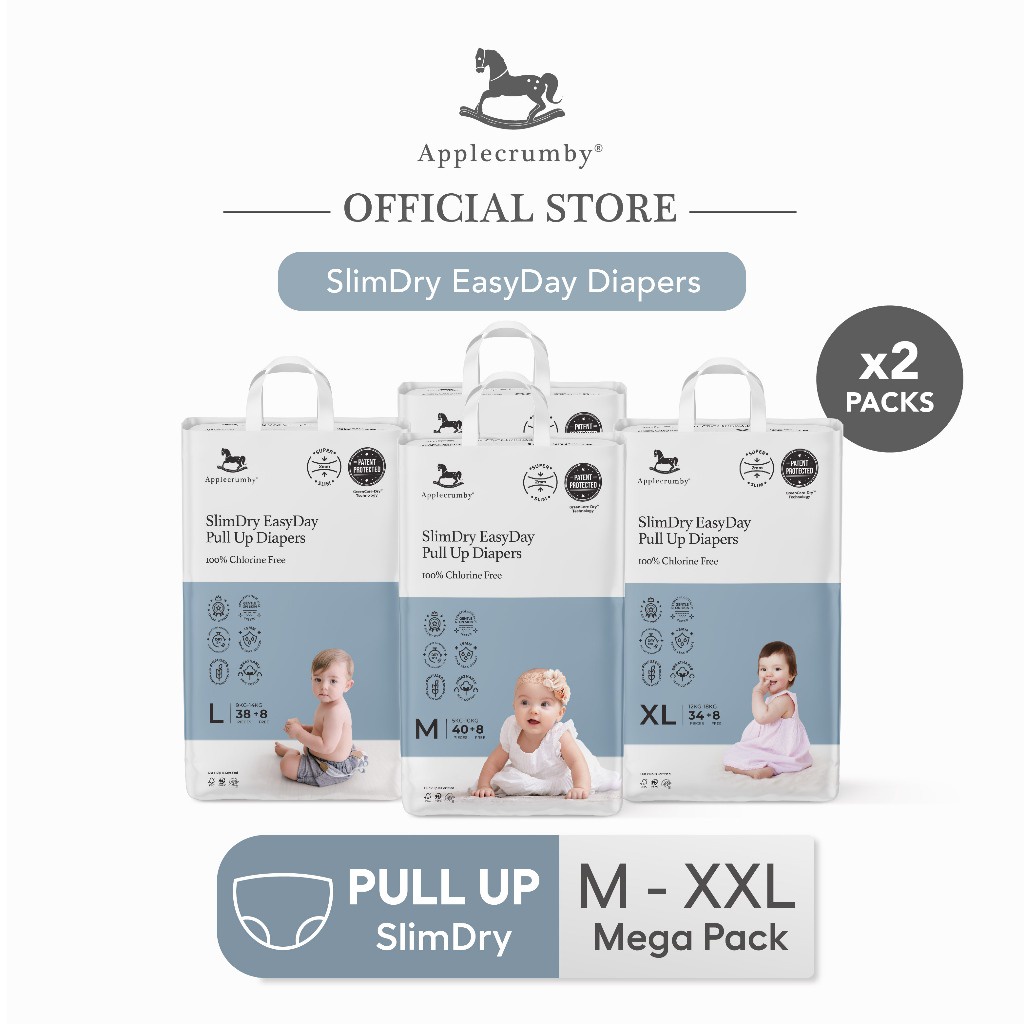 Applecrumby® SlimDry EasyDay Pull Up Diapers (Mega, 2 Packs) Shopee