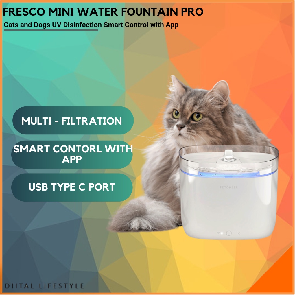 Petoneer Fresco Mini Water Fountain Pro for Cats and Dogs UV ...