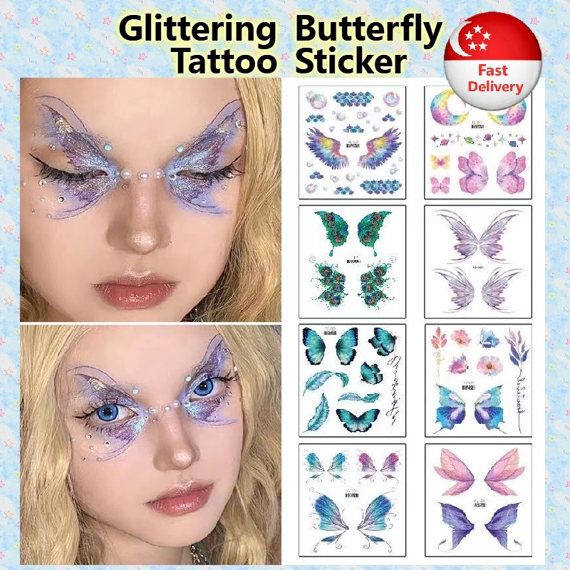 【SG Stock】Shiny Glittering Butterfly Tattoo Sticker Waterproof Eyes ...