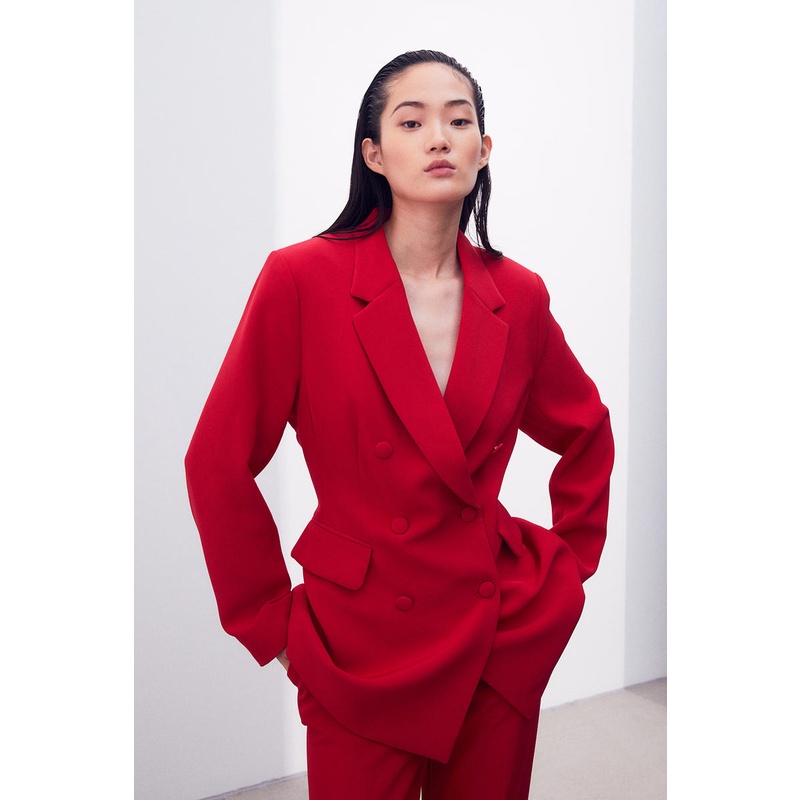 Red double clearance breasted blazer womens