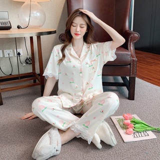 Ice silk pajamas women's 2022 new two-piece suits popular home wear women  pajamas set gece sikiş