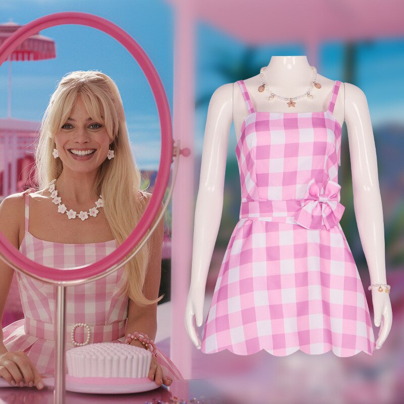 New Movie Barbie Cosplay Costume Pink Dress and Accessories Adults