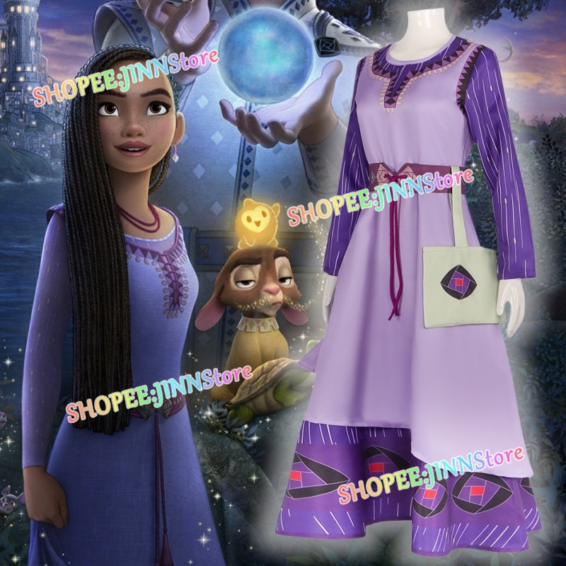 Disney Movie Wish Asha Cosplay Costume Asha Princess Purple Long