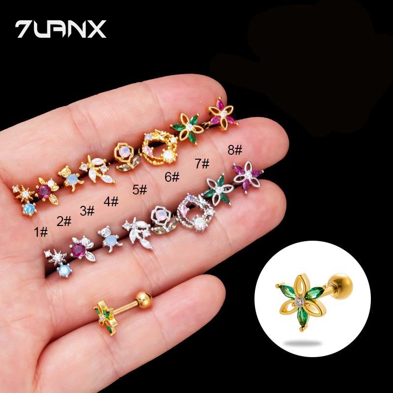 1 Piece Stainless Steel Double Head Screw Twisted Ball Cartilage Earrings Colored Zircon Helix Pinna Lobe Piercing Shopee Singapore