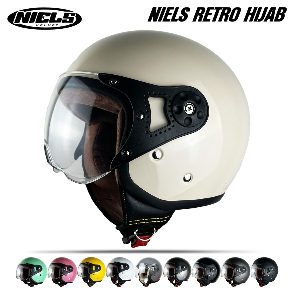 NIELS - Helm Bogo Retro Hijab Dewasa Kaca Pilot SNI Motorcycle Cream - Gambar 2