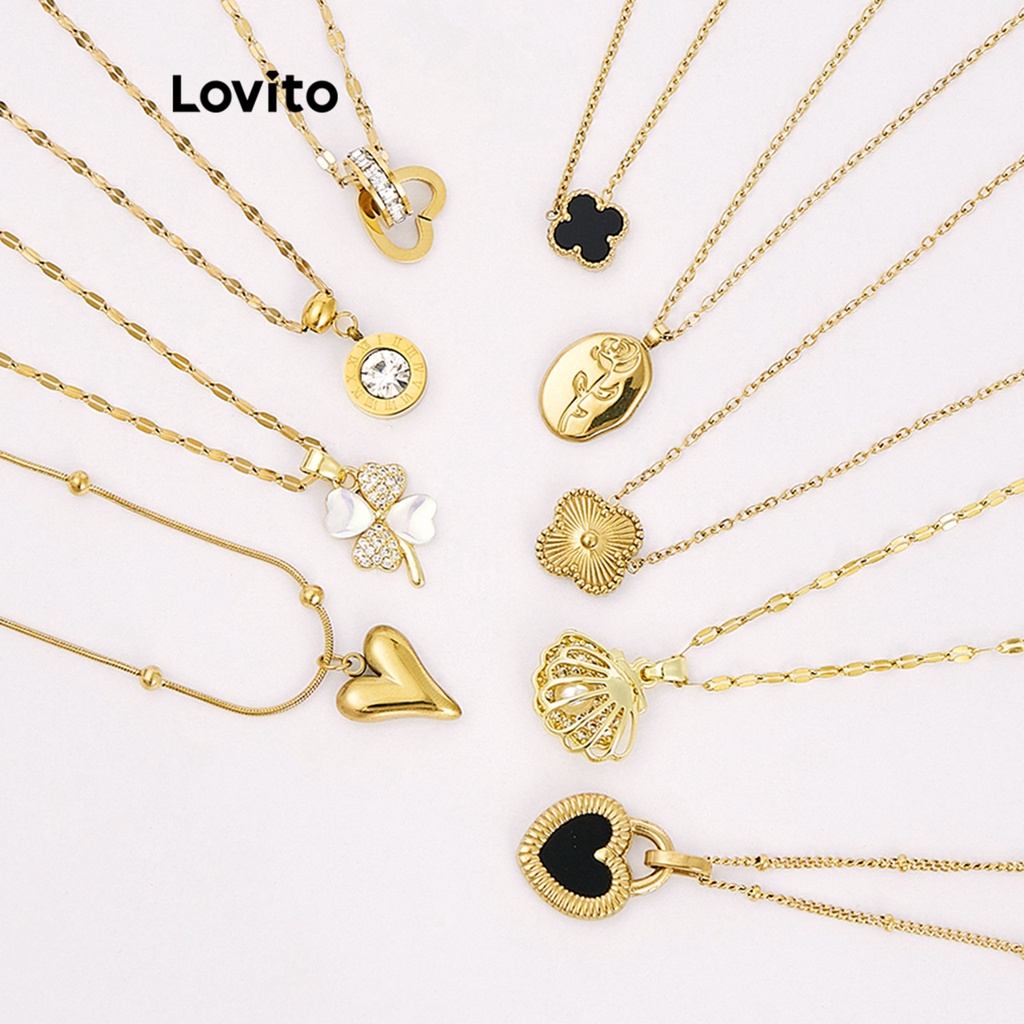 Lovito Casual Plain Shell Hypoallergenic 18K Gold 925 Sterling