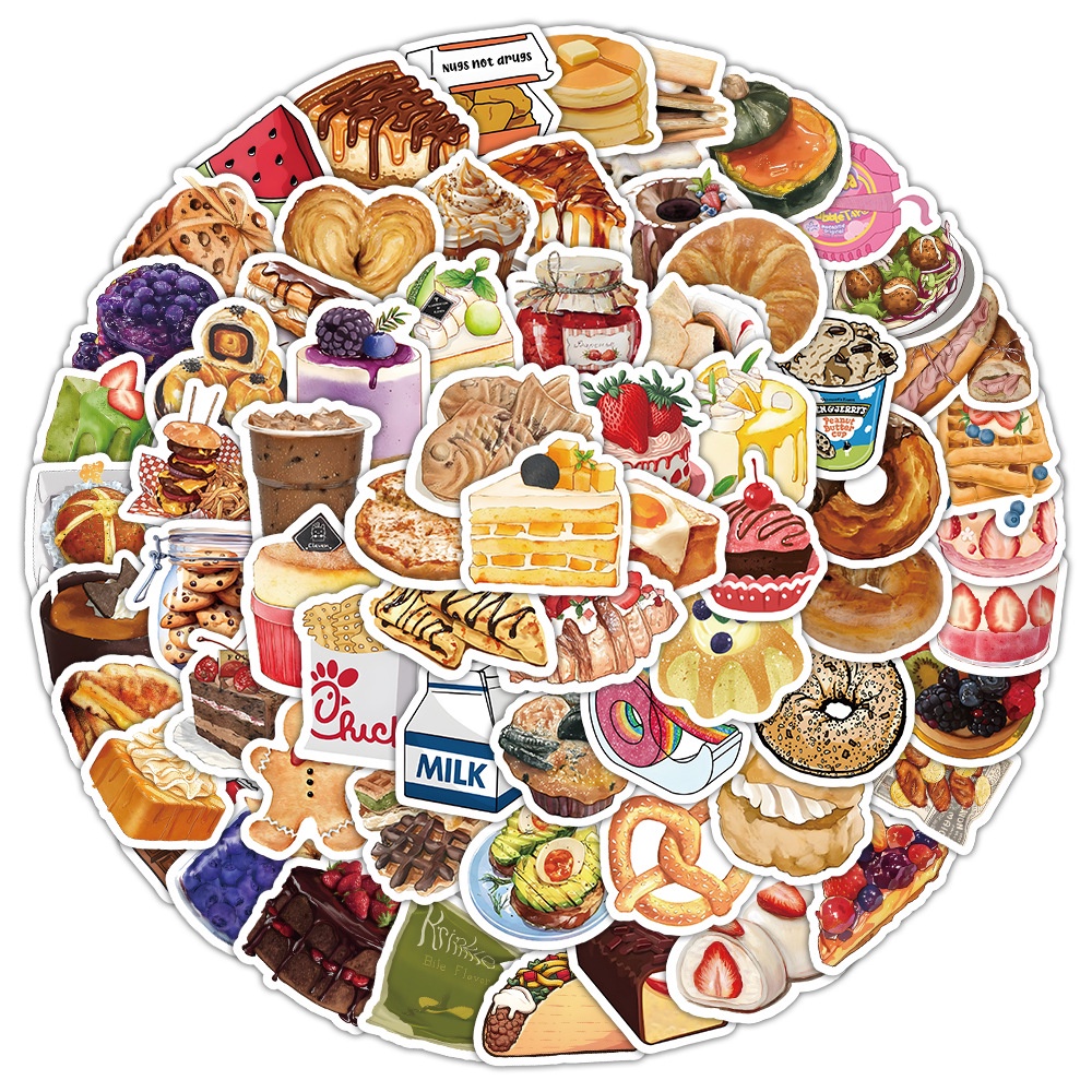 100PCS Realistic Candy Drinks Desserts Bread Snack Packs Graffiti ...
