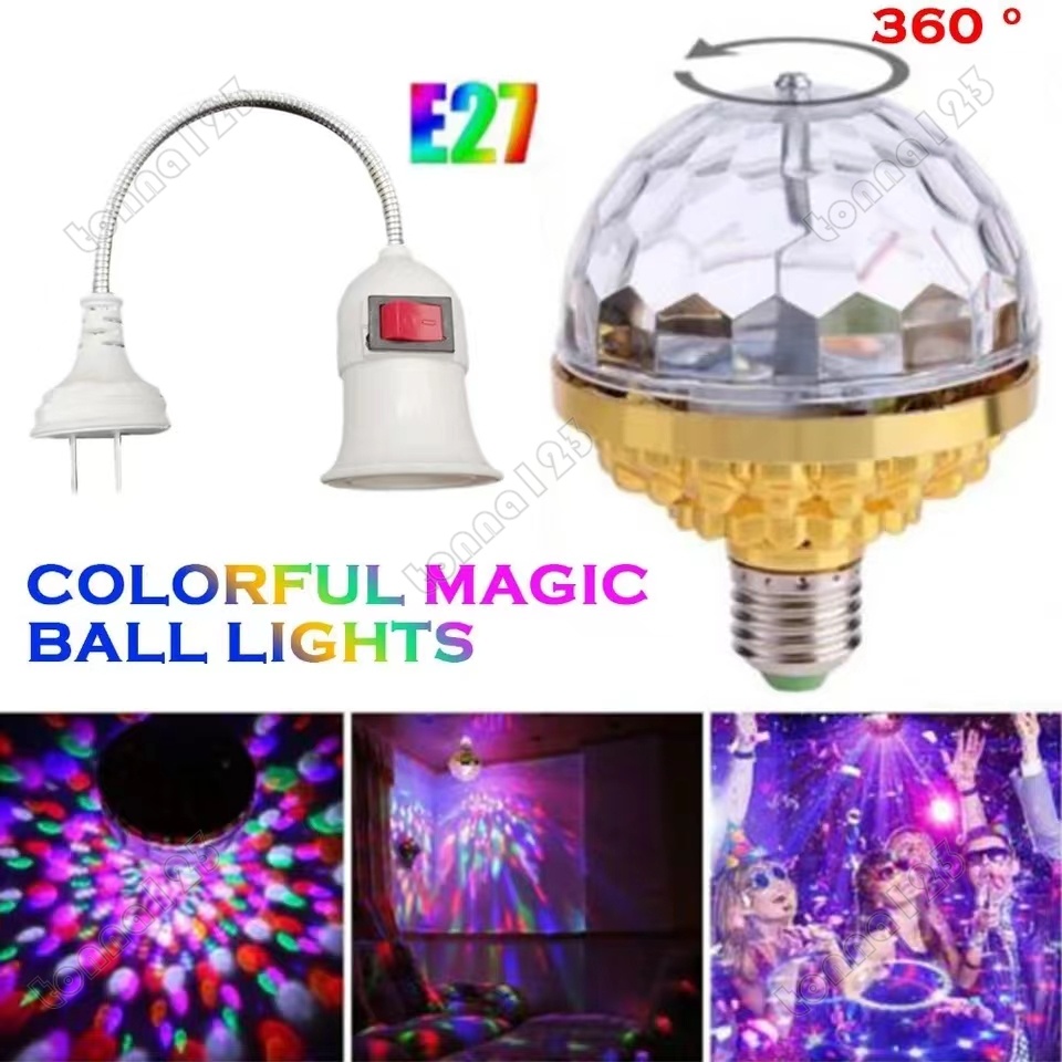 E27 Mini Rotating Magical Ball Light RGB Projection Lamp Party DJ Disco ...