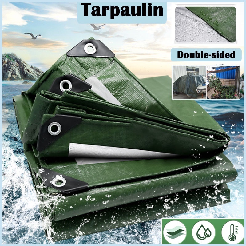 [Double Side] Silver Green Canvas Canopy Tarpaulin Sunshade Insulation ...