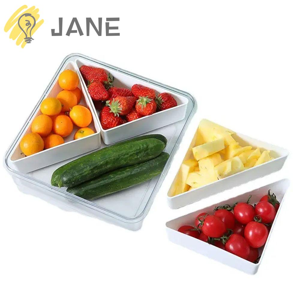 JANE Divided Snackle Box Container, Square Plastic Veggie Tray with Lid
