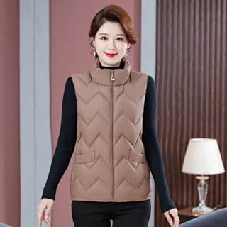 All-Matching Outer Wear Warm down Cotton-Padded Waistcoat Women's New  Winter Loose Cotton-Padded Vest Middle-Aged and Elderly Stand Collar  Sleeveless Waistcoat Cotton Vest