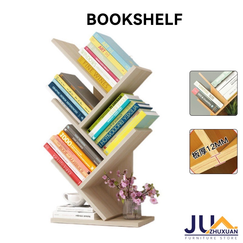 JUZHUXUAN Bookshelf multi-layer Tree bookshelves Wood Book rack desktop ...