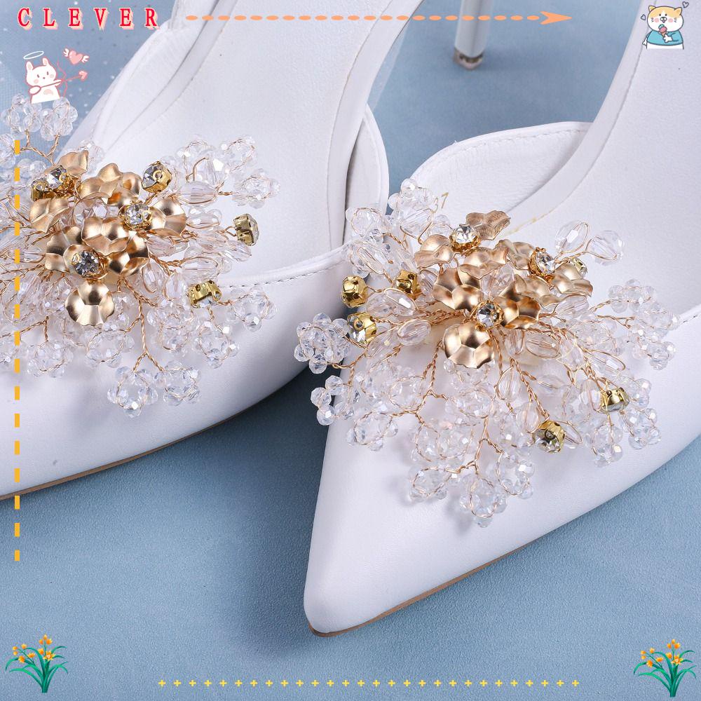 CLEVERHD 2PCS Wedding Shoe Clips, Gold Handmade Shoes Decorations Clip