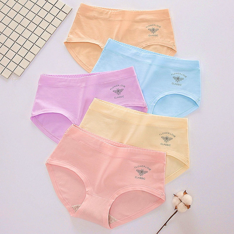 5 Pcs Mid Waist Panties Women Cotton Antibacterial Breathable Underwear Ladies Comfortable 5595