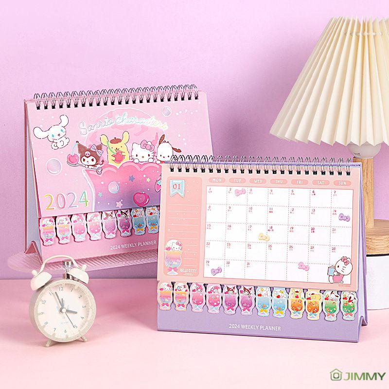 Sanrio 2024 Year Desk Calendar Office Monthly Table Calendars Hello Kitty Cinnamoroll Kawaii 9645