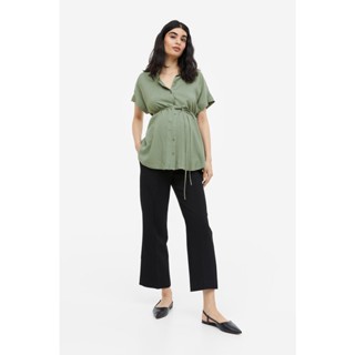 H M MAMA Tie belt blouse Khaki green Medium Dusty Shopee