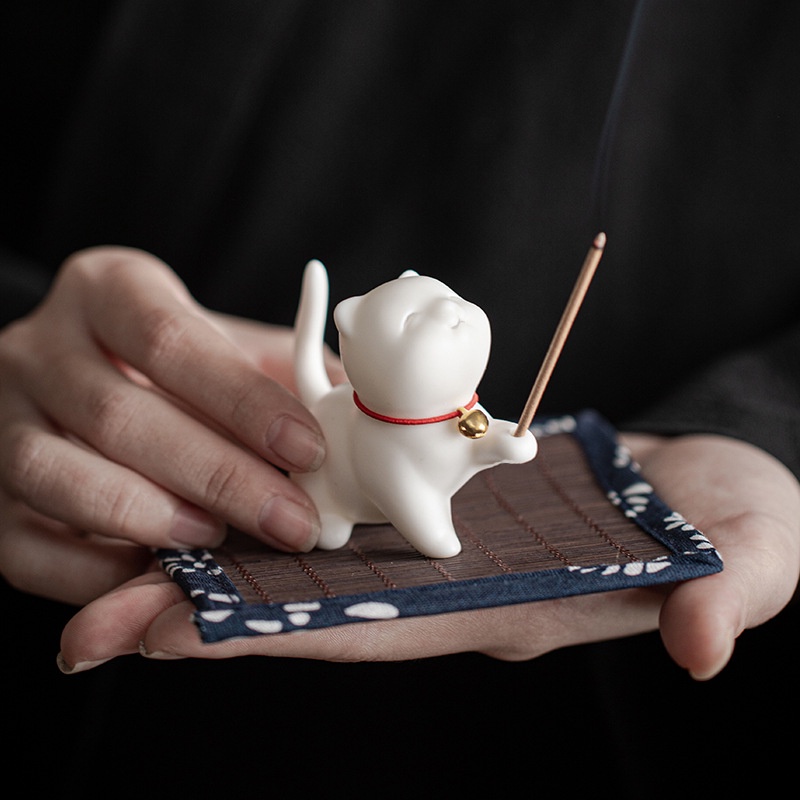 11Imperial Palace Cat Incense Holder Cute Kitty Incense Burner Ceramic