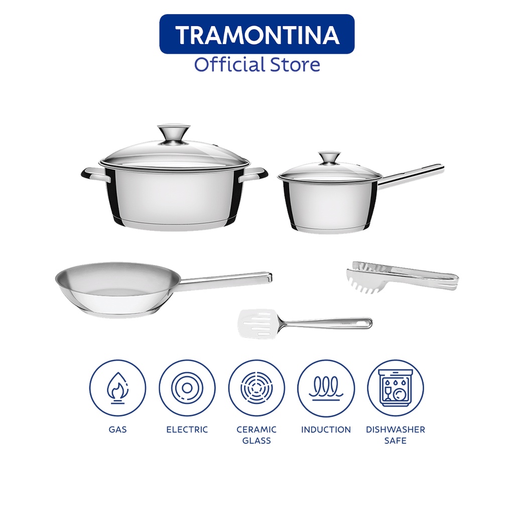 Tramontina Ventura 7 Piece Tri-Ply Stainless Steel Cookware Set, Gas ...