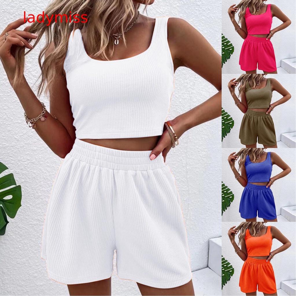 【Lady】 Two Piece Outfits Women Summer Shorts Sets 2 Piece Sleeveless ...