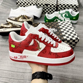 Af1 lv Sneakers In White Blue Red Brown [Real Photo] air force 1 low lv  Newest High-Quality Leather For Men And Women