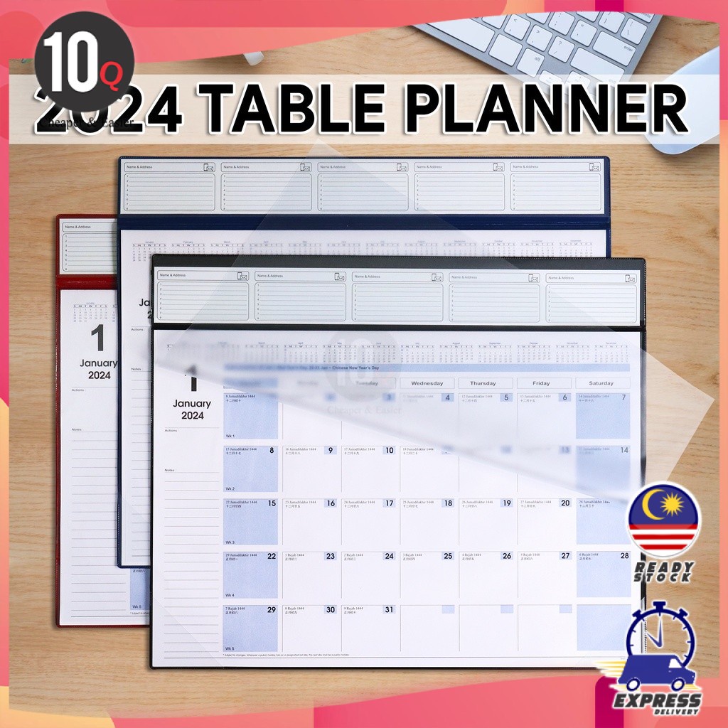 10Q 2024 Table Planner Calendar A2 Size PVC Cover Desktop Planner 12