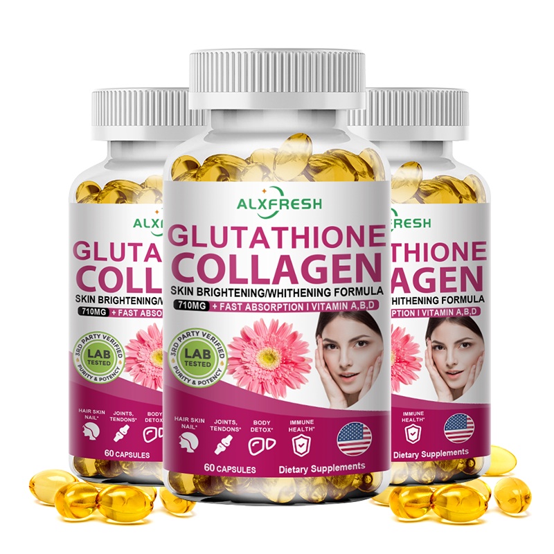 710mg Hydrolyzed Collagen 300mg Glutathione 4000mcg Biotin and Vitamin A D  B6 B12 Capsule Dietery Supplement for Women or Men