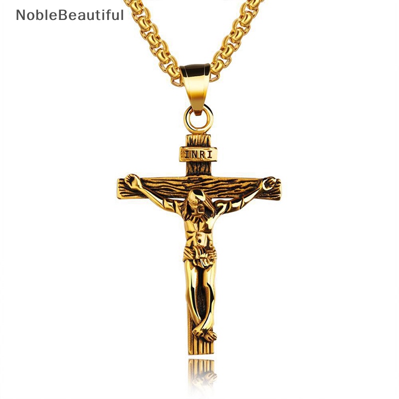 NobleBeautiful Mens Silver Stainless Steel Jesus Christ Crucifix Cross Pendant Necklace Chain SG Shopee Singapore