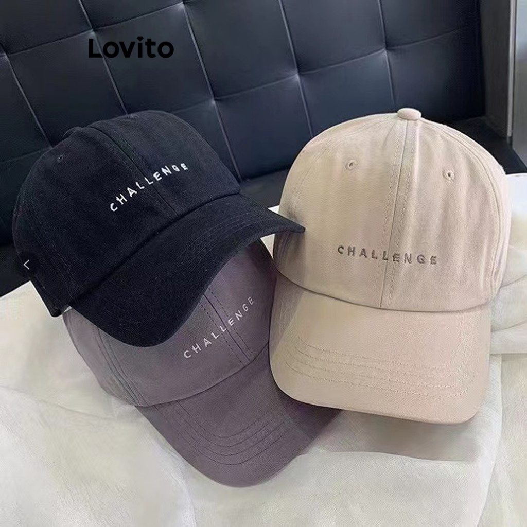 Lovito Casual Plain Embroidery Hats for Women LFA01072 (Off White/Black ...