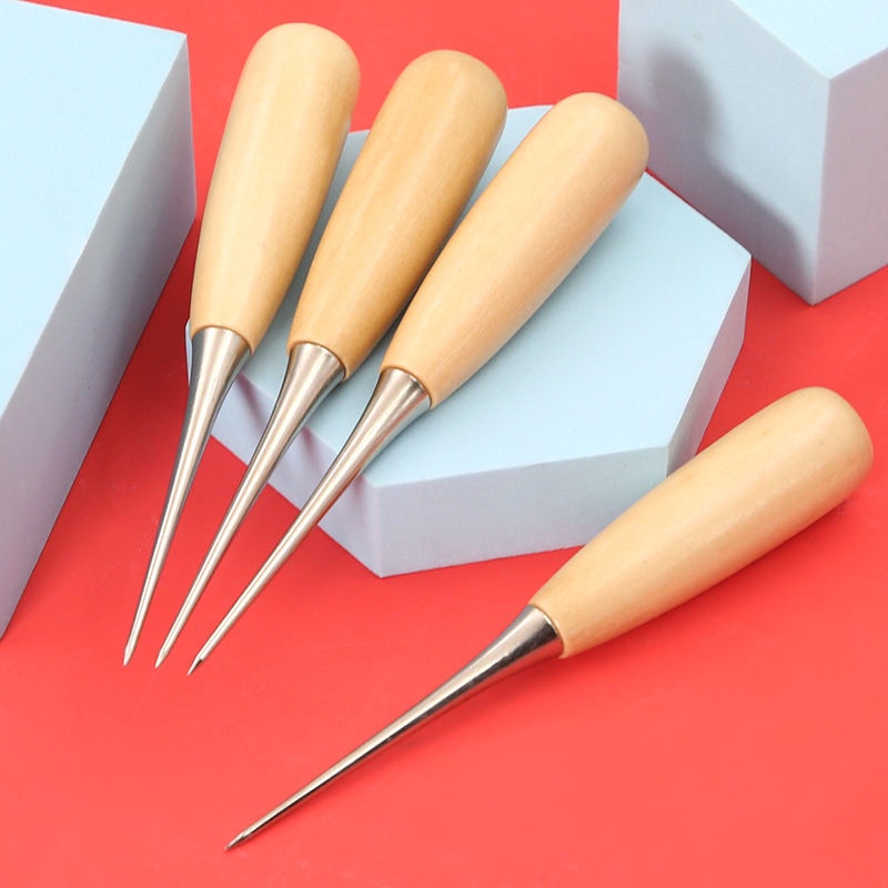 Perforated Awl Needle AllSteel Wooden Handle Thick Solid Oldfashioned