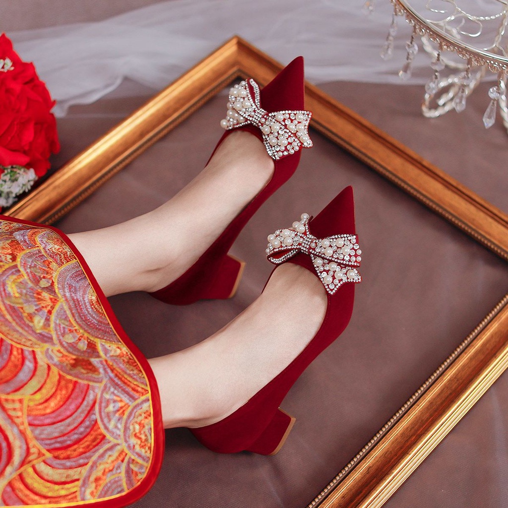 Red bridal shoes hot sale low heel