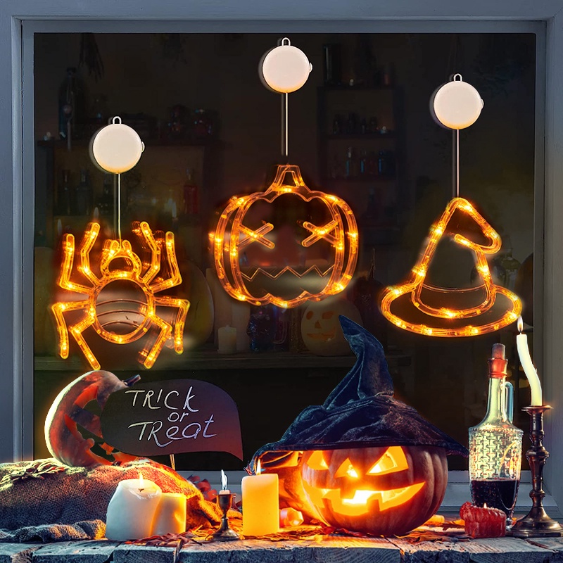NEW Halloween Decorations Orange Pumpkin Ghost Bat Halloween Window