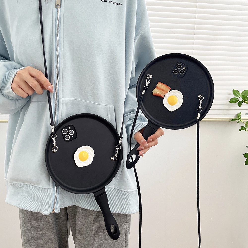 Oblique Span Type Funny Creativity Frying Pan Phone Case for IPhone 17 16  15 14 Pro Max IP 12 13 Pro Max Cover with Lanyard | Shopee Singapore