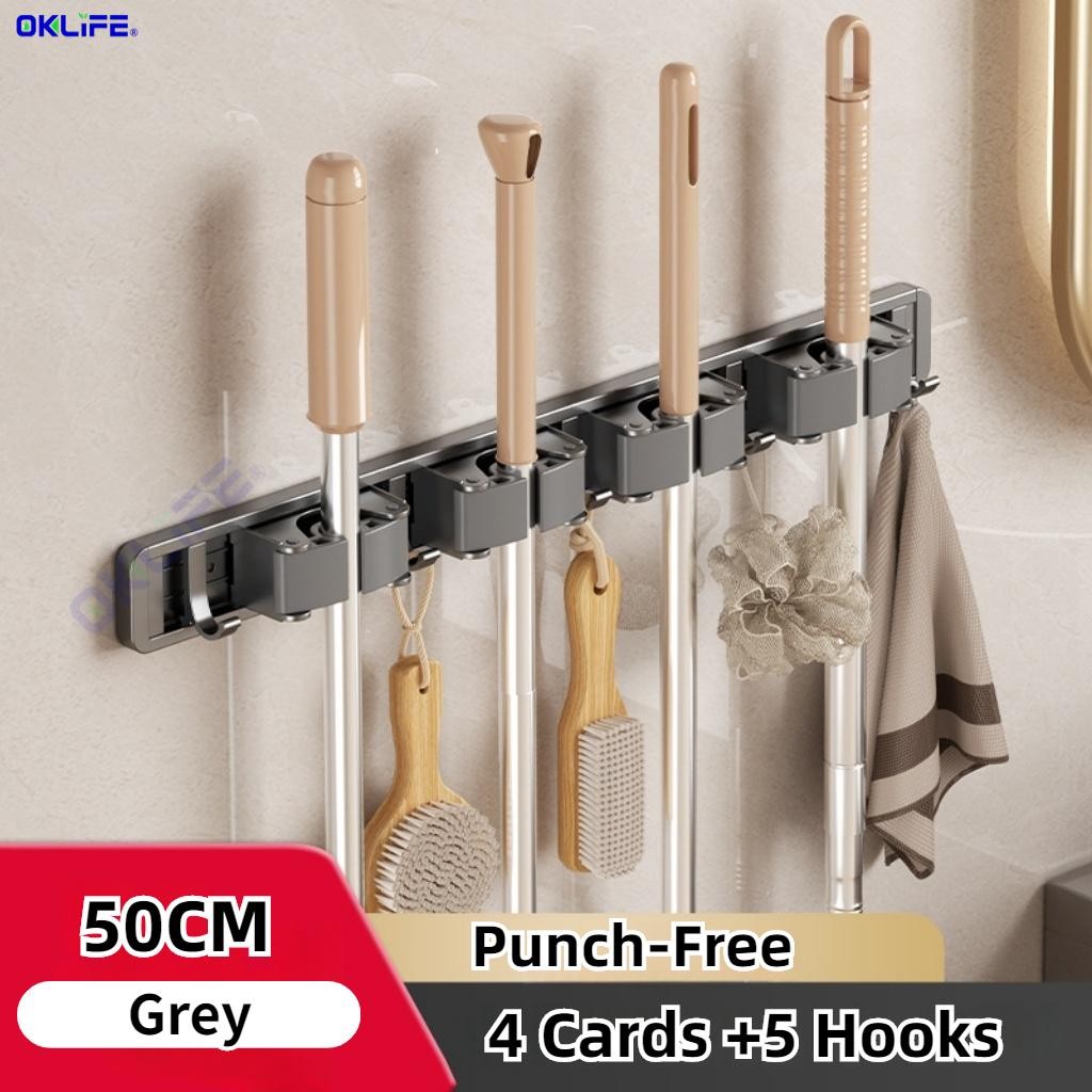 Mop clip wall-mounted broom mop hook artifact free punch bathroom storage storage rack snap mop rack view 5