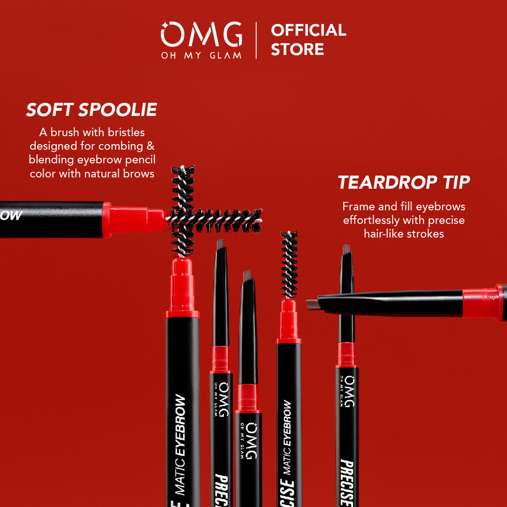 OMG Oh My Glam Precise Matic Eyebrow Precisely On-Point! Pensil Alis Presisi / Merah Jingga Official - Gambar 4