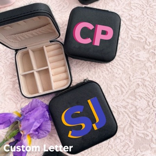 Custom Initial Letters Leather Travel Jewelry Box Shadow Monogram