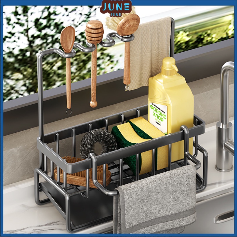 Upgraded Kitchen Sink Countertop Storage Rack with Detachable Rod and