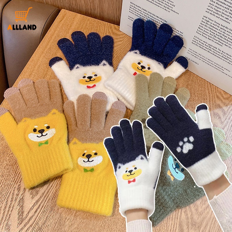 Cartoon Dog Printed Fluffy Gloves Kawaii Touch Screen Autumn Winter Warm  Women Man Full Finger Soft Knitted Mittens