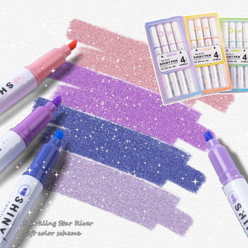 4pcs/set Ins Shiny Glitter Highlighter Pen Students Draw Doodle Art Writing Supplies Colorful