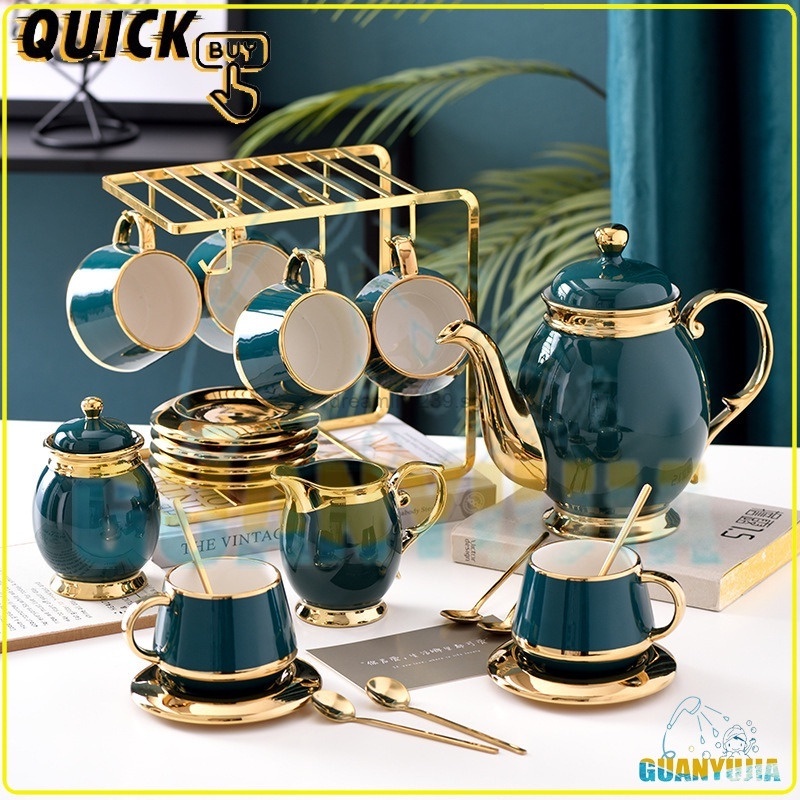 European Style Luxury Gold-rimmed Teapot Cup Saucer Set Ceramic ...
