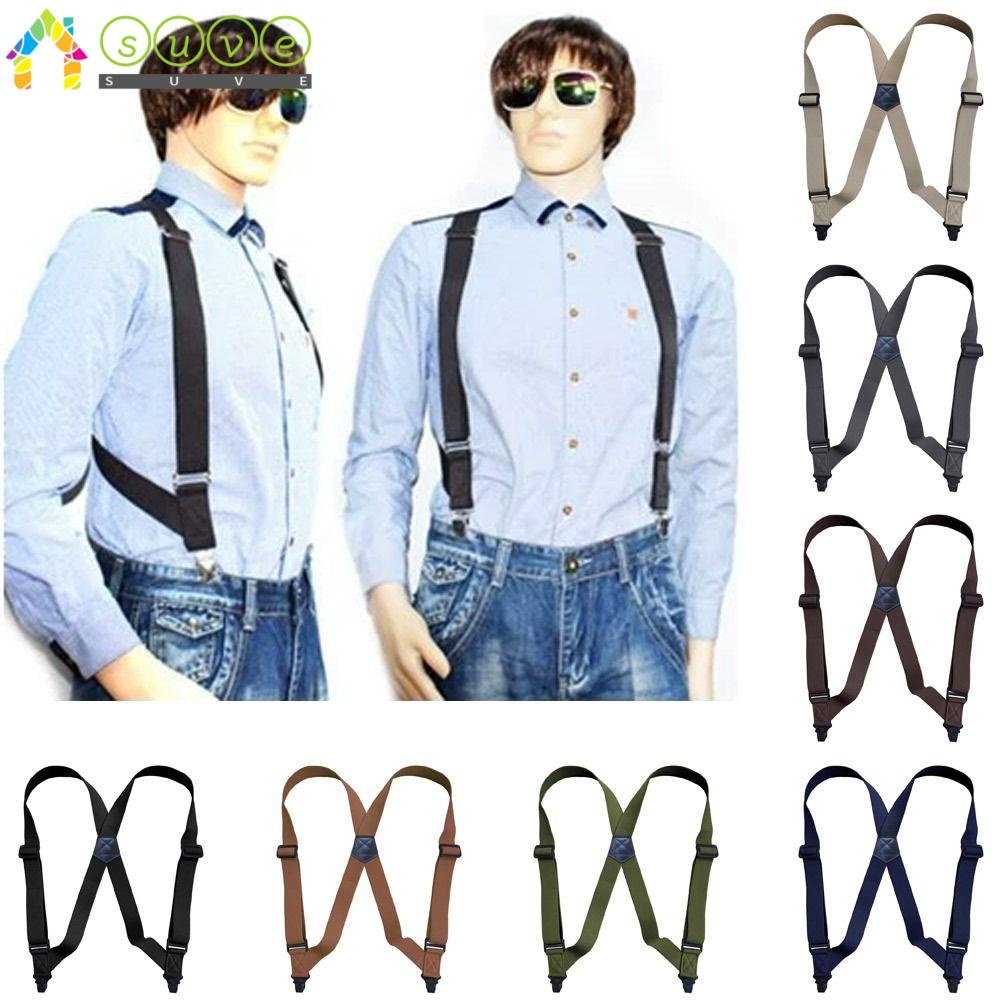 SUVE Men's Suspenders, X Shape 3.8cm Wide Braces Suspenders, Adjustable