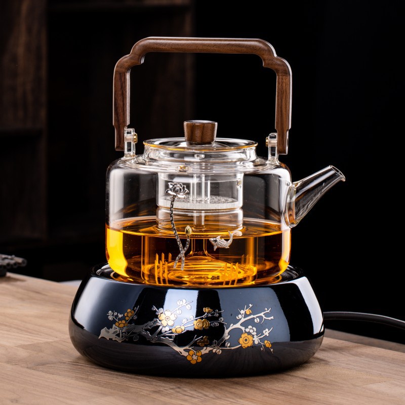 KY Walnut Electric Ceramic Stove Tea Cooker Glass Kettle Large Capacity Tea Brewing Pot Small Electric Heating Tea Stov