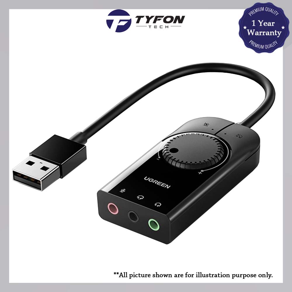 Ugreen USB External Stereo Sound Adapter 15cm USB-A to 3.5mm Ear Mic ...