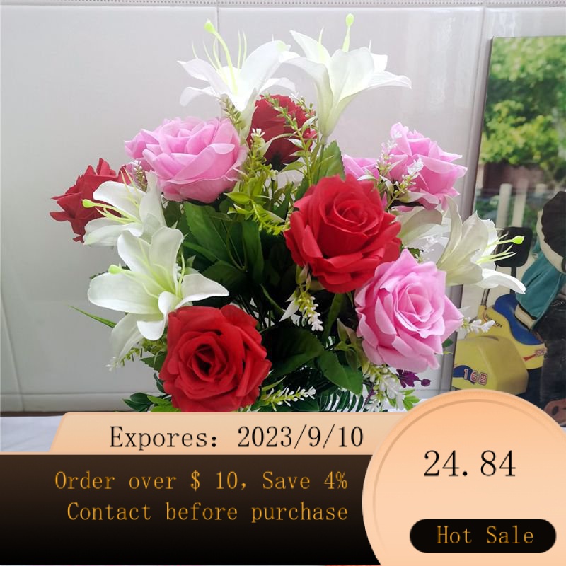 Artificial Flower【Lily Rose Combination】Plastic Flowers Fake Flower Silk Flower Living Room Home